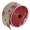 Red And Beige Snowflake Wired Christmas Craft Ribbon 2.5" X 10 Yards