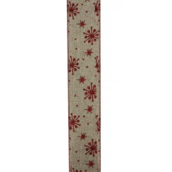 Red And Beige Snowflake Wired Christmas Craft Ribbon 2.5" X 10 Yards