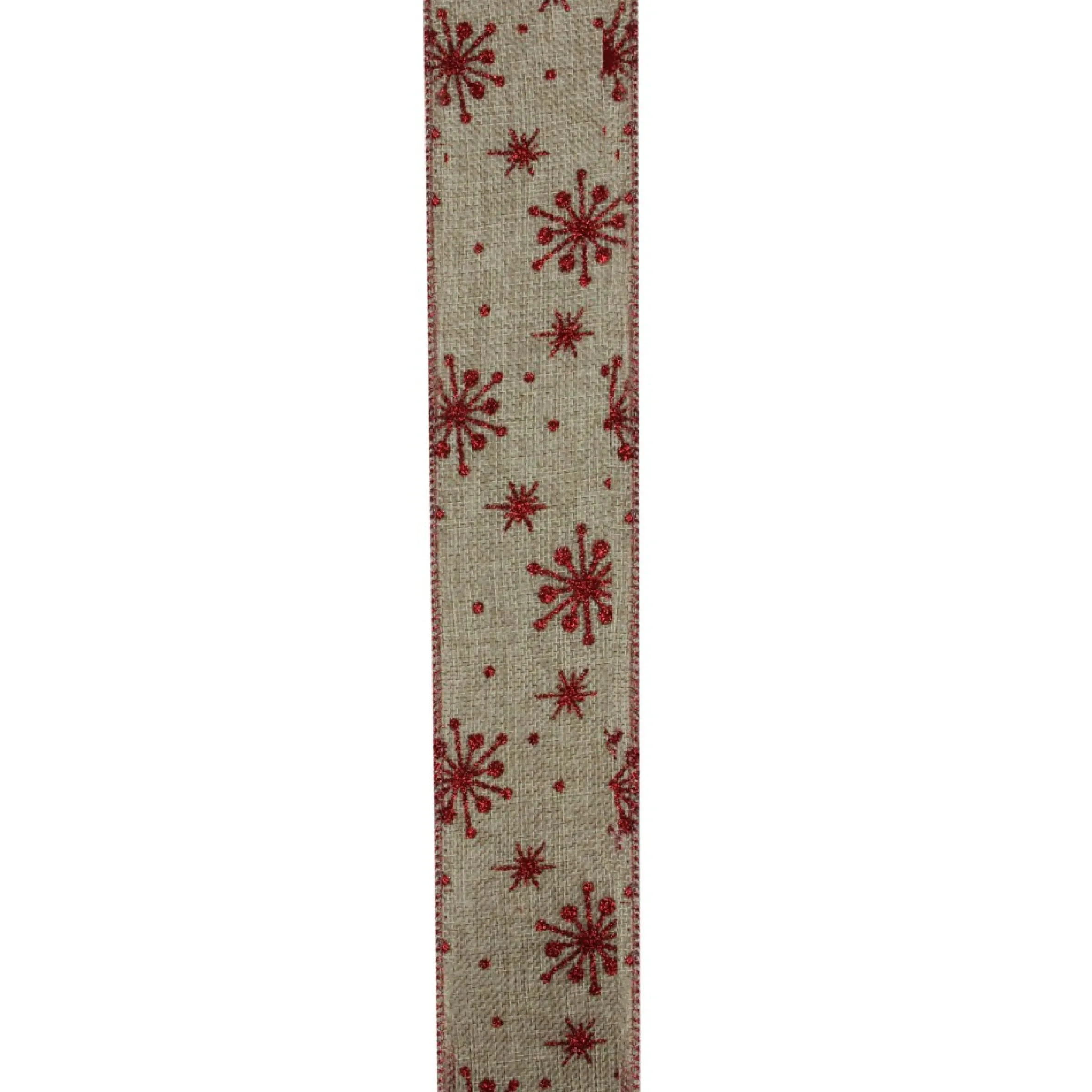 Red And Beige Snowflake Wired Christmas Craft Ribbon 2.5" X 10 Yards