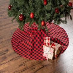48" Red And Black Buffalo Checkered Round Christmas Tree Skirt