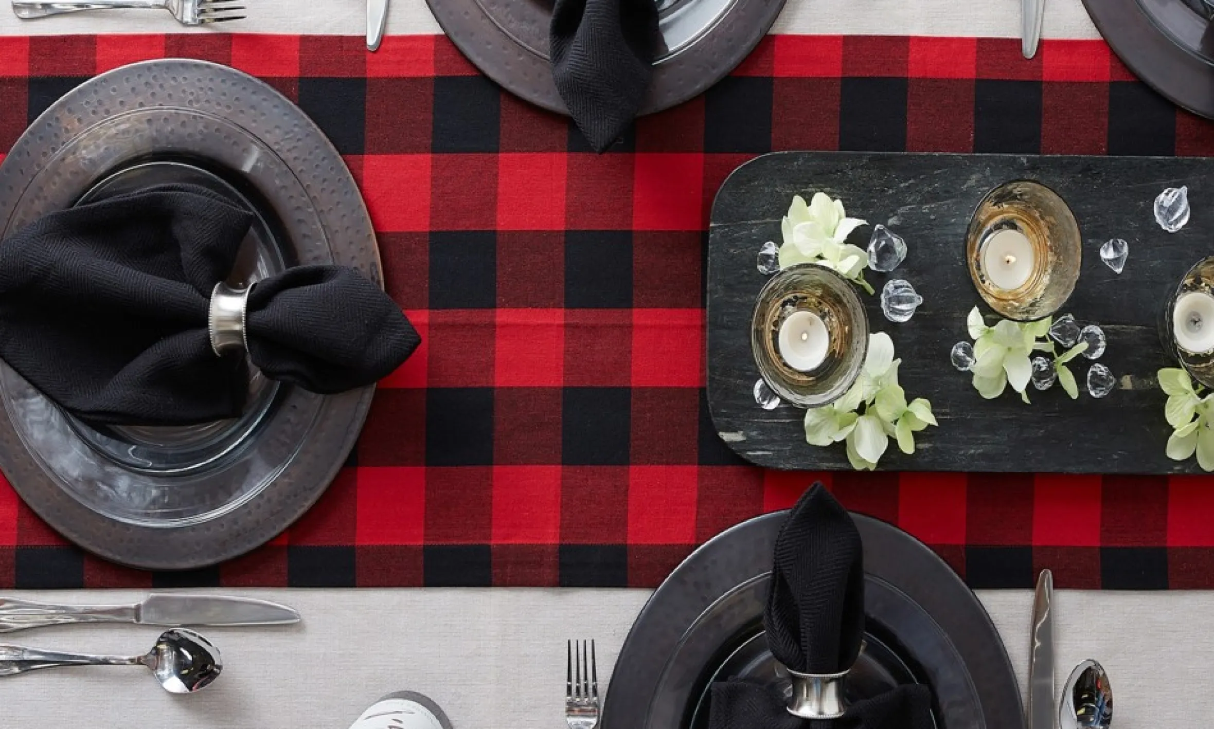 108" Red And Black Buffalo Plaid Christmas Rectangular Table Runner
