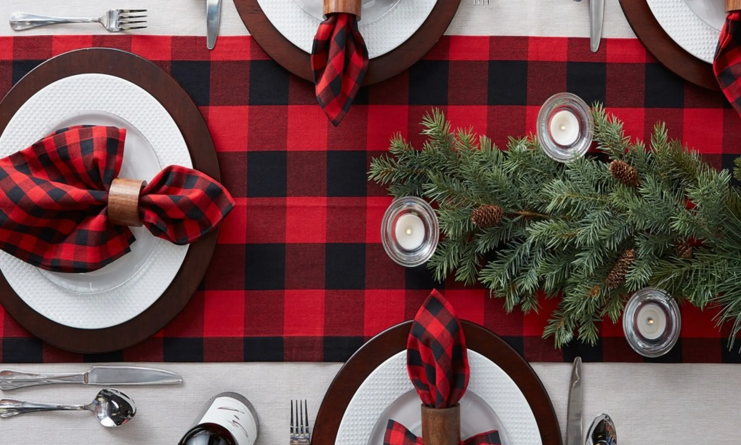 108" Red And Black Buffalo Plaid Christmas Rectangular Table Runner