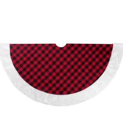 48" Red And Black Buffalo Plaid Christmas Tree Skirt With Faux Fur Trim