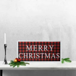 24" Red And Black Buffalo Plaid Merry Christmas Wooden Hanging Wall Sign