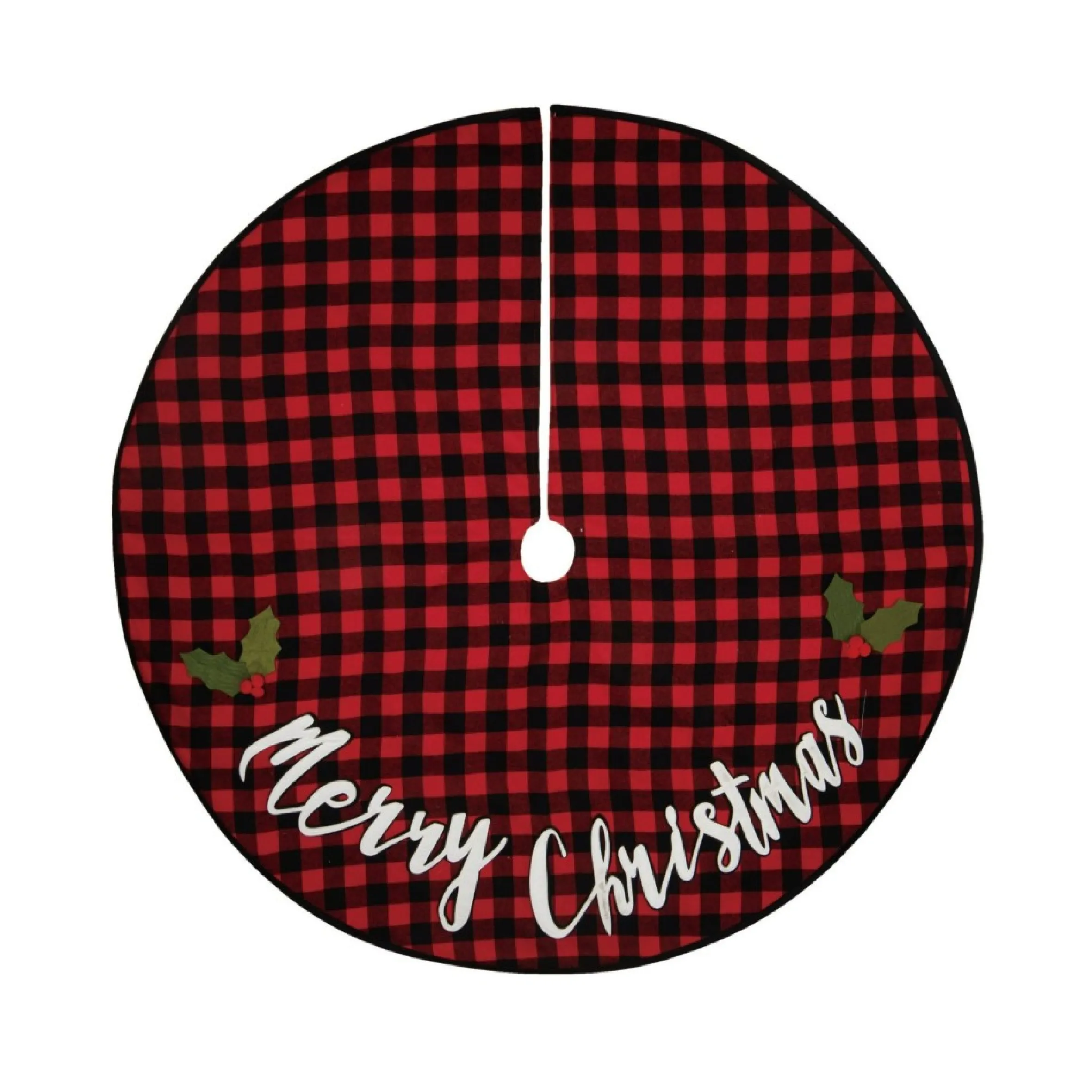 48" Red And Black Buffalo Plaid "Merry Christmas" Tree Skirt