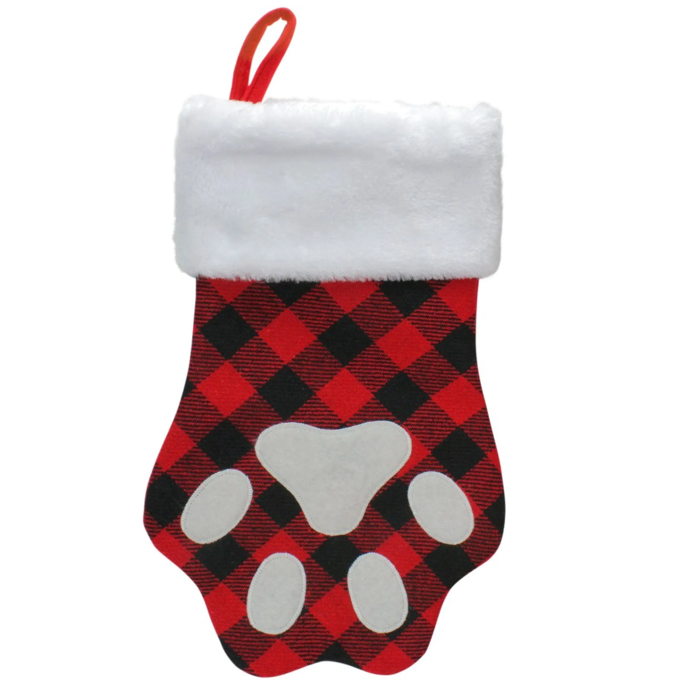 15.5" Red And Black Buffalo Plaid Pet Embroidered Christmas Stocking