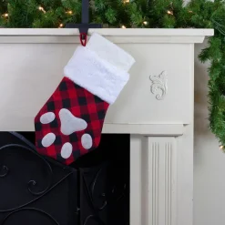 15.5" Red And Black Buffalo Plaid Pet Embroidered Christmas Stocking