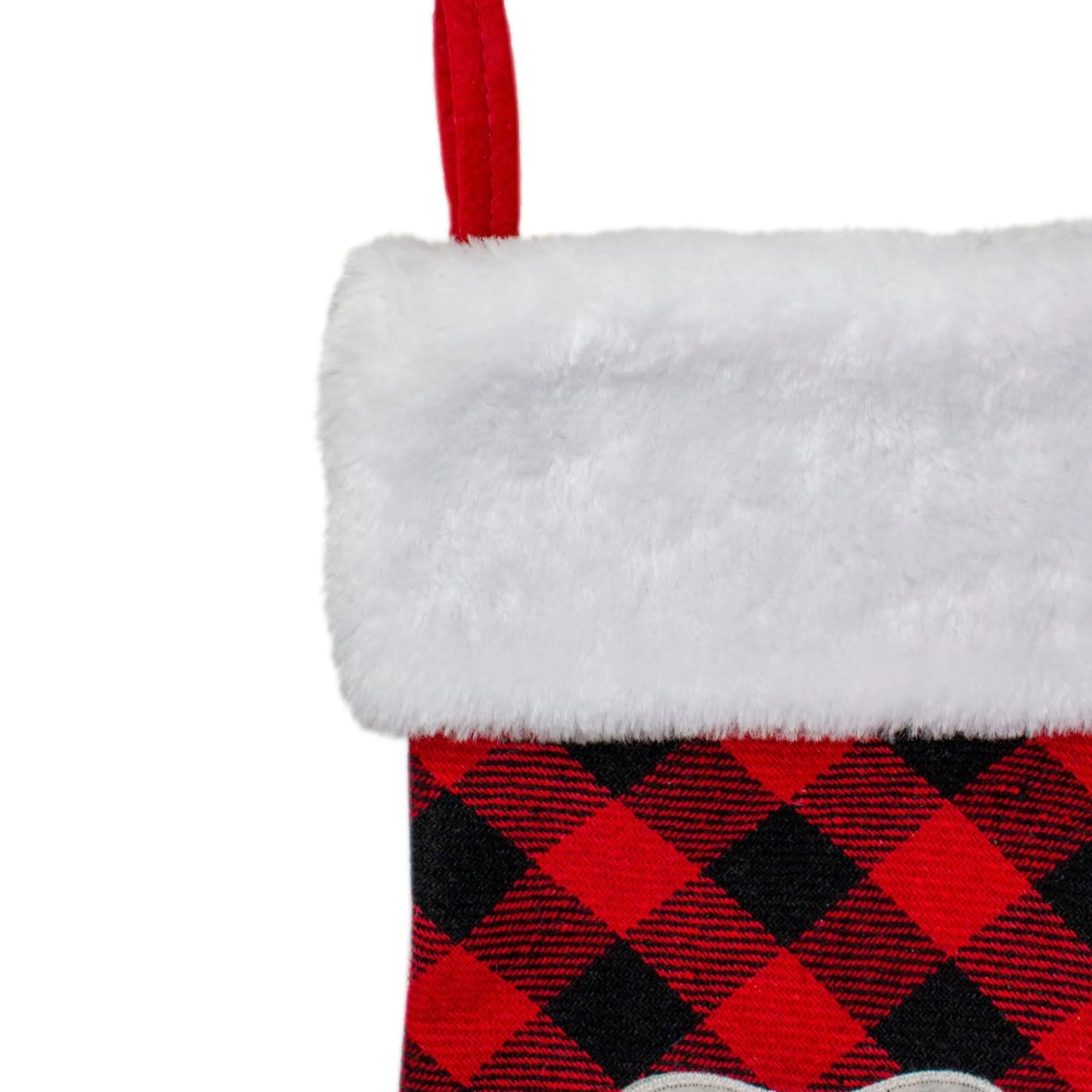 15.5" Red And Black Buffalo Plaid Pet Embroidered Christmas Stocking
