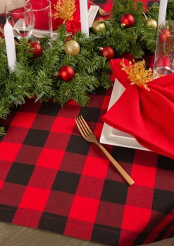 Red And Black Buffalo Plaid Rectangular Christmas Tablecloth 60
