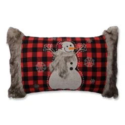 20" Red And Black Buffalo Plaid Snowman Rectangular Throw Pillow
