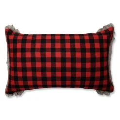 20" Red And Black Buffalo Plaid Snowman Rectangular Throw Pillow