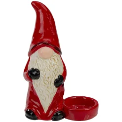 7" Red And Black Gnome Tea Light Christmas Candle Holder