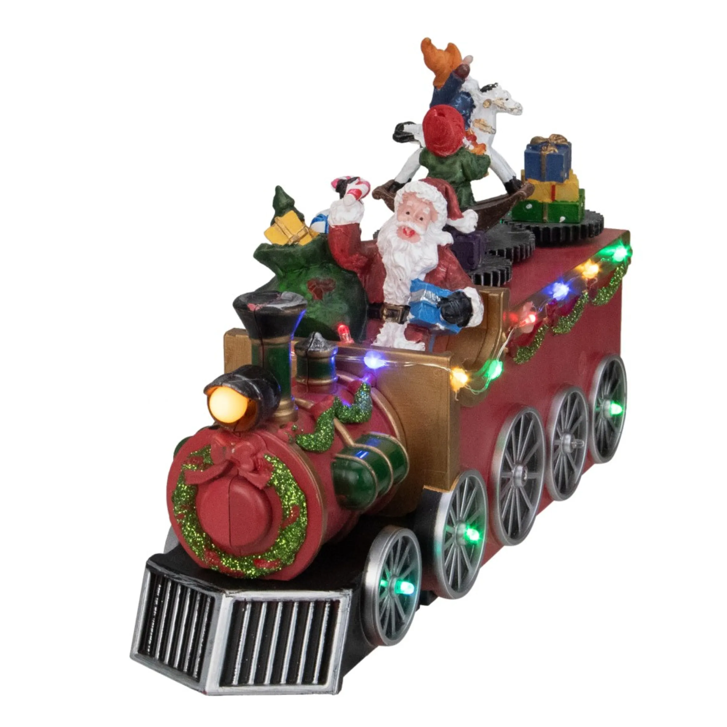 10.25" Red And Black Led Lighted Musical Christmas Train With Santa