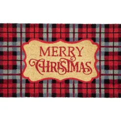 Red And Black Plaid "Merry Christmas" Rectangular Doormat 18" X 30"