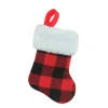 7" Red And Black Plaid Print Christmas Stocking With Faux Fur Cuff