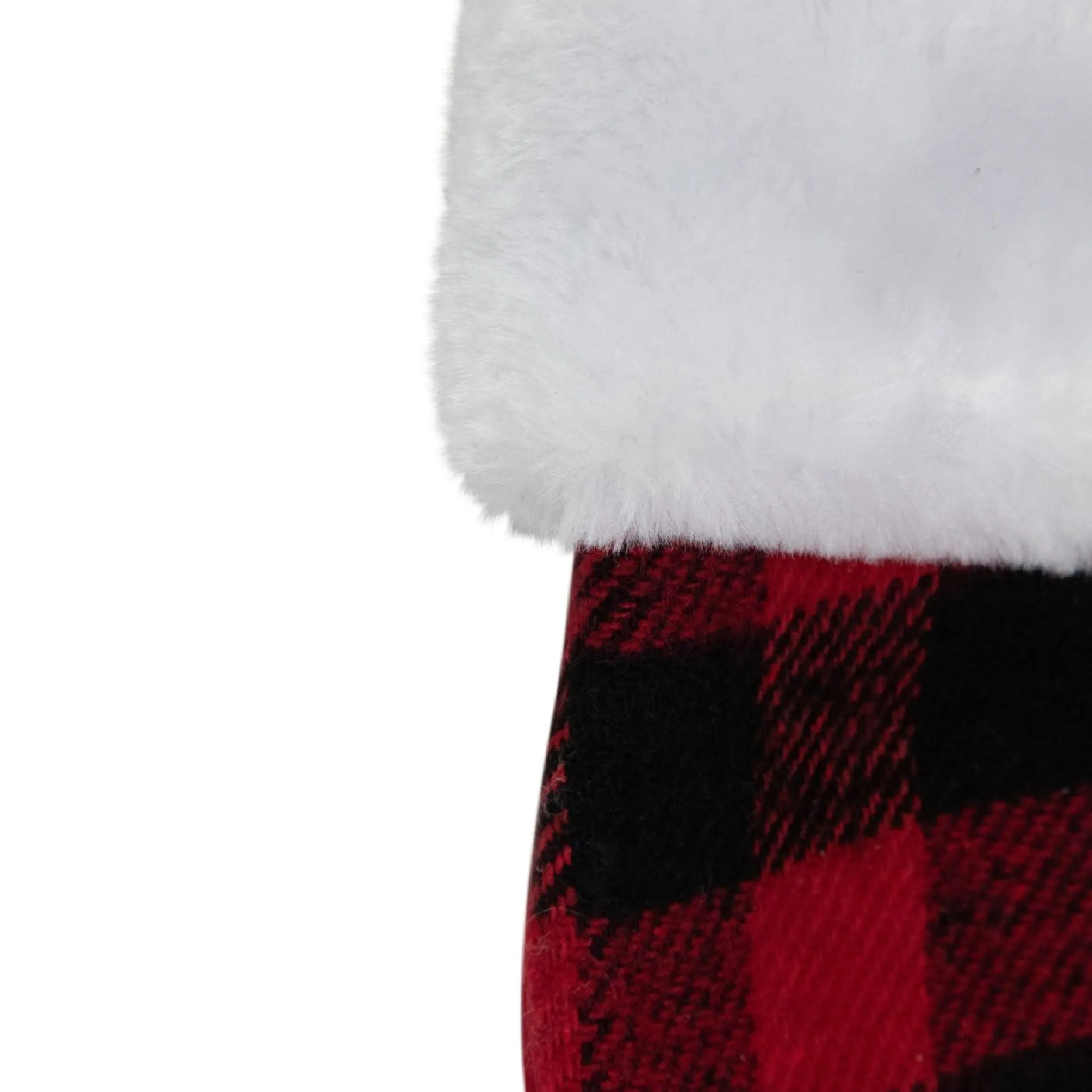 7" Red And Black Plaid Print Christmas Stocking With Faux Fur Cuff