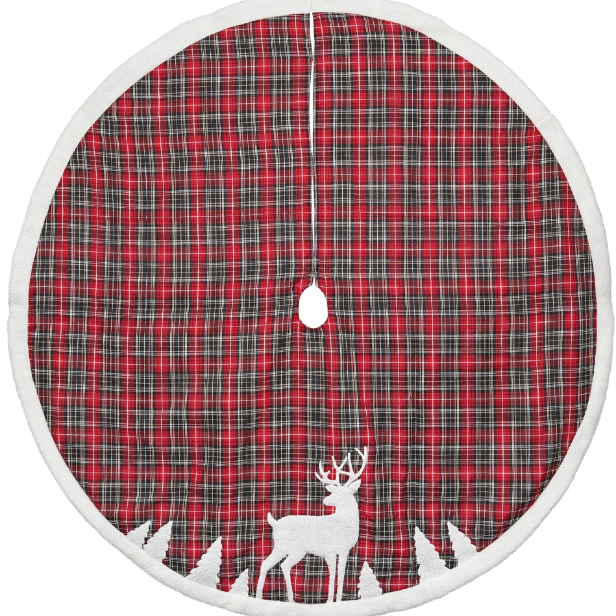 48" Red And Black Plaid Reindeer Christmas Tree Skirt