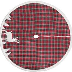 48" Red And Black Plaid Reindeer Christmas Tree Skirt