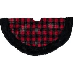 48" Red And Black Plaid With Polka Dots Christmas Tree Skirt