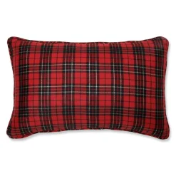 20" Red And Black Traditional Holiday Plaid Rectangular Throw Pillow