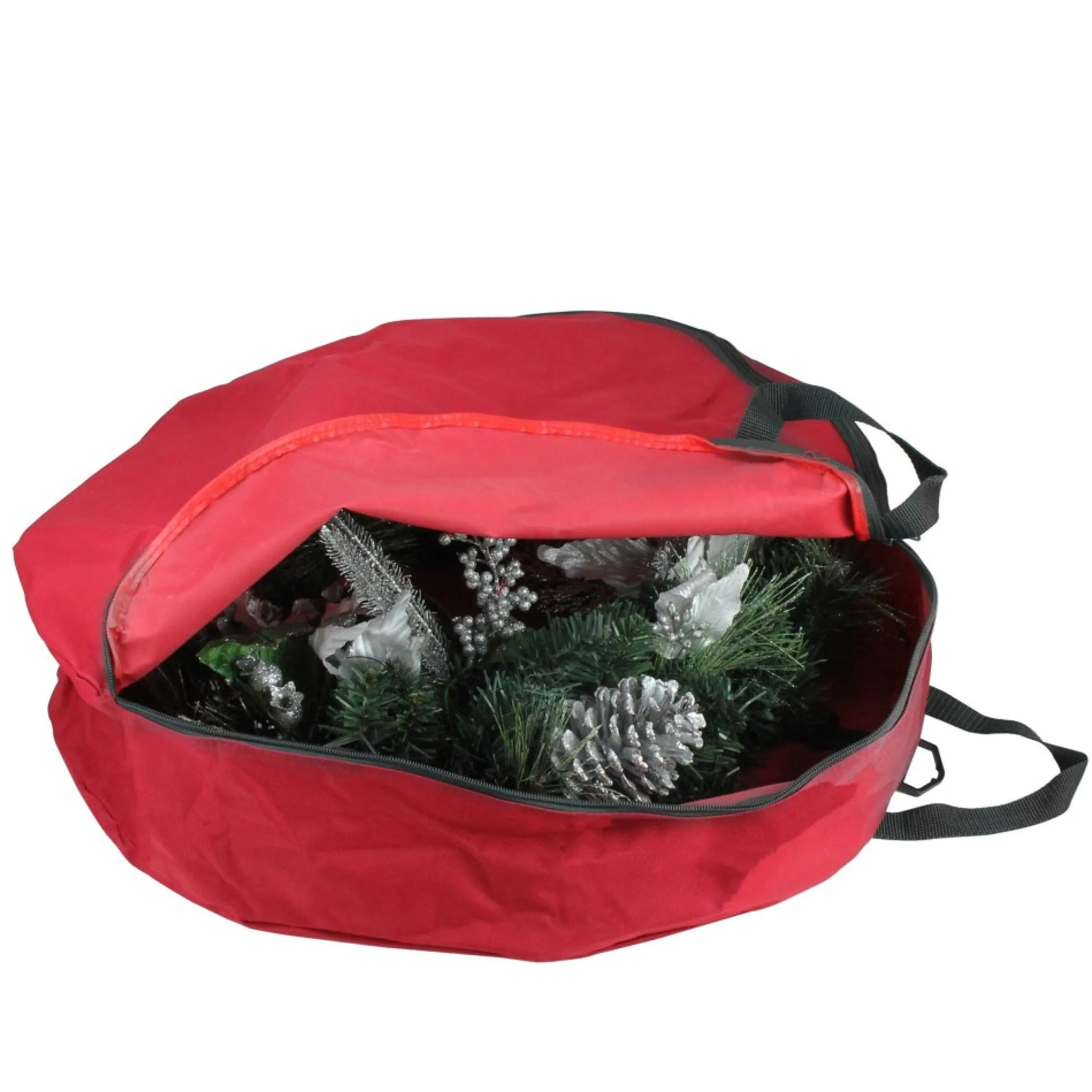 36" Red And Black Zip Up Christmas Wreath Storage Bag