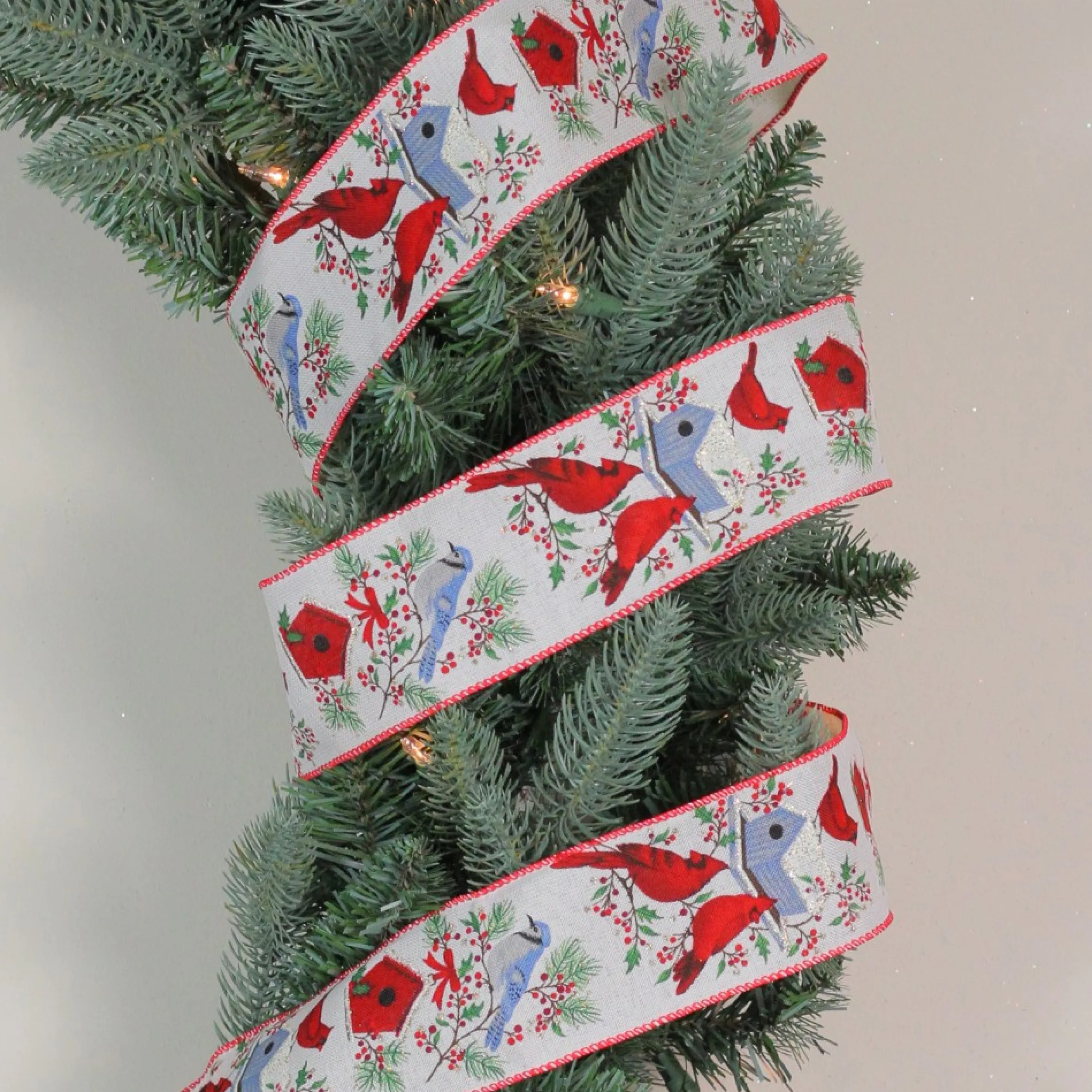 Red And Blue Cardinals With Bird Wired Craft Ribbon 2.5" X 16 Yards