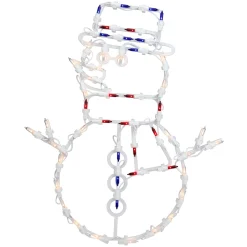 18" Red And Blue Lighted Snowman Christmas Window Silhouette Decoration