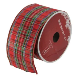 Red And Blue Plaid Wired Christmas Craft Ribbon 2.5" X 10 Yards