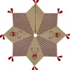 48" Red And Brown Burlap And Plaid Reindeer Christmas Tree Skirt With Tassels