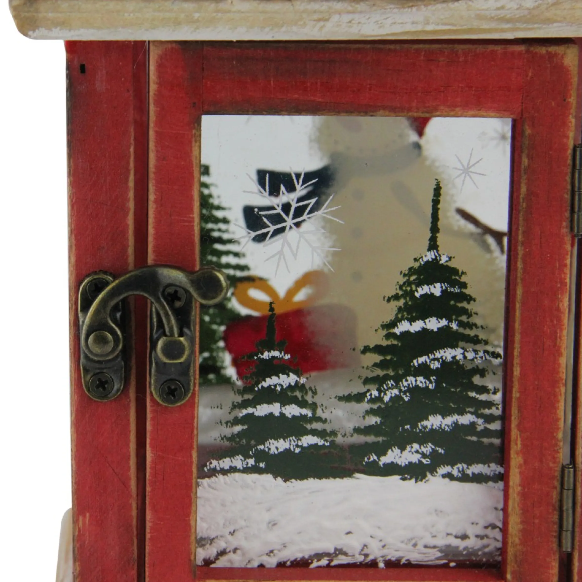 11" Red And Brown Snowman Decorative Christmas Pillar Candle Lantern