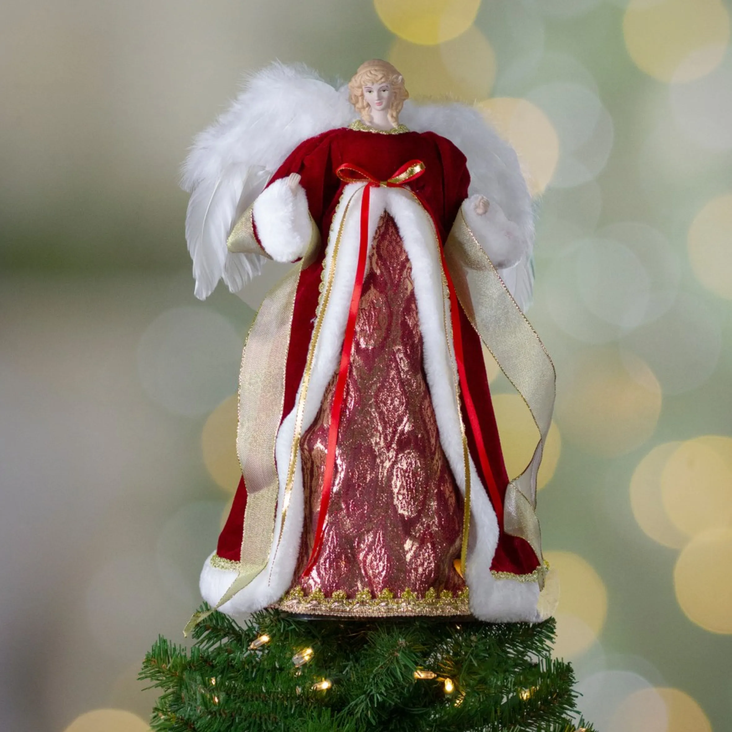 18" Red And Gold Angel In A Dress Christmas Tree Topper - Unlit