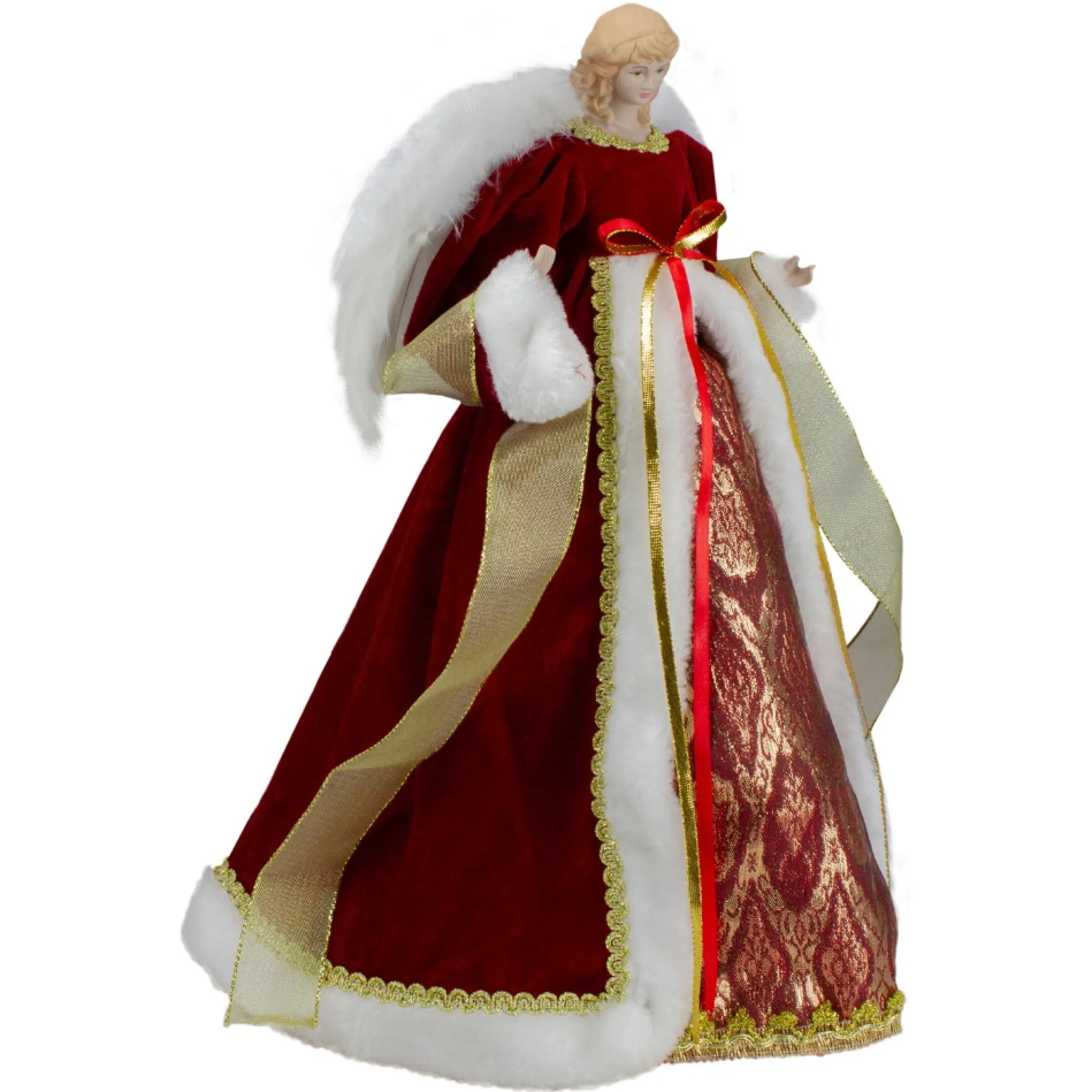 18" Red And Gold Angel In A Dress Christmas Tree Topper - Unlit
