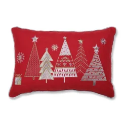 18.5" Red And Gold Christmas Star Topped Trees Rectangular Throw Pillow