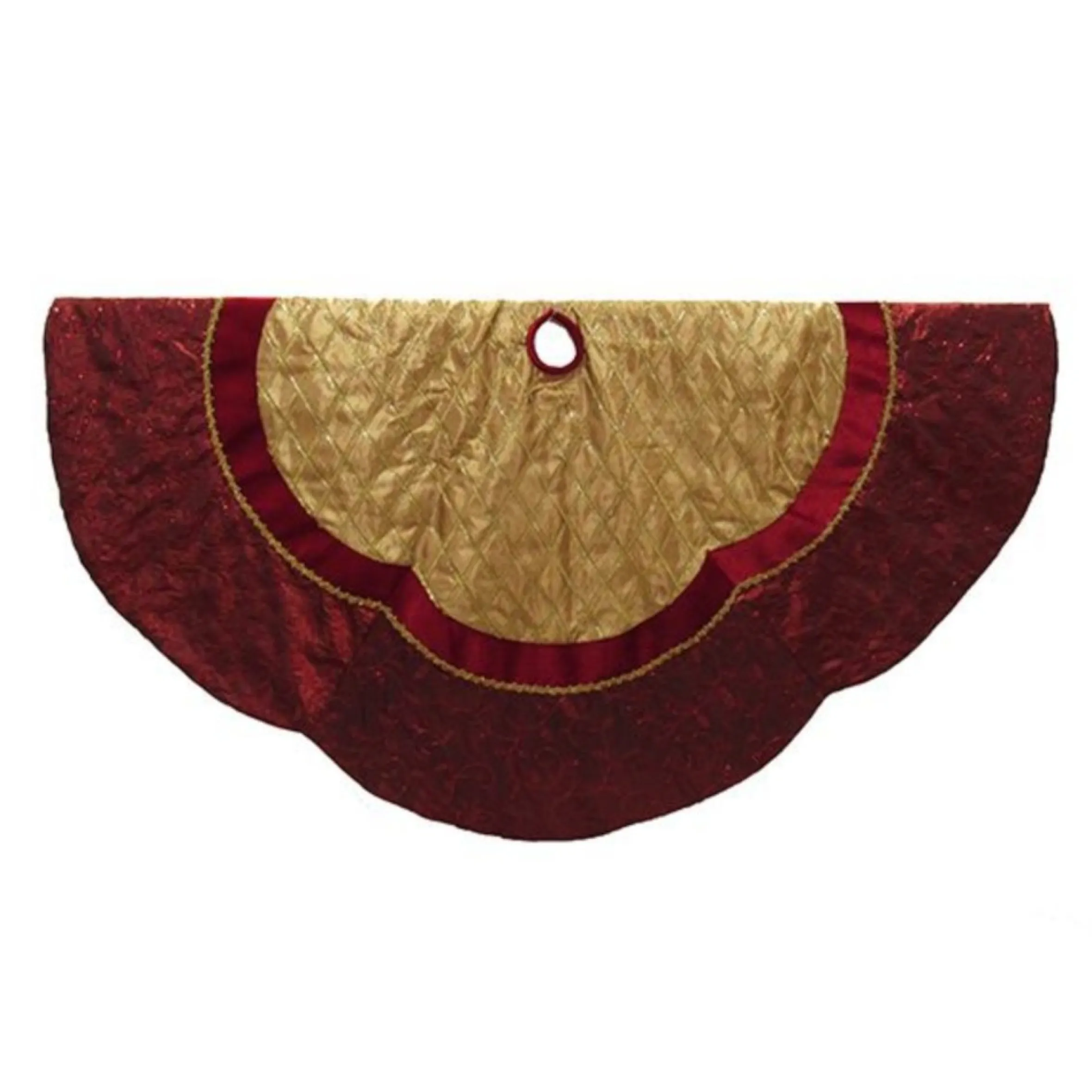 72" Red And Gold Criss Cross Scallop With Glittery Trim Christmas Tree Skirt