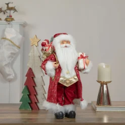 16" Red And Gold Filigree Santa Claus With Gifts Christmas Figurine