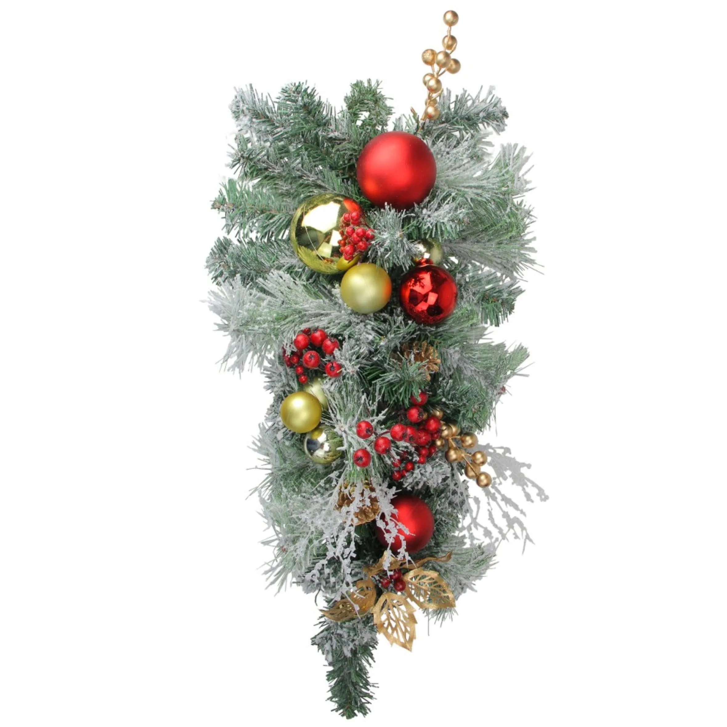 24" Red And Gold Flocked Artificial Christmas Teardrop Swag, Unlit