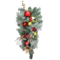 24" Red And Gold Flocked Artificial Christmas Teardrop Swag, Unlit