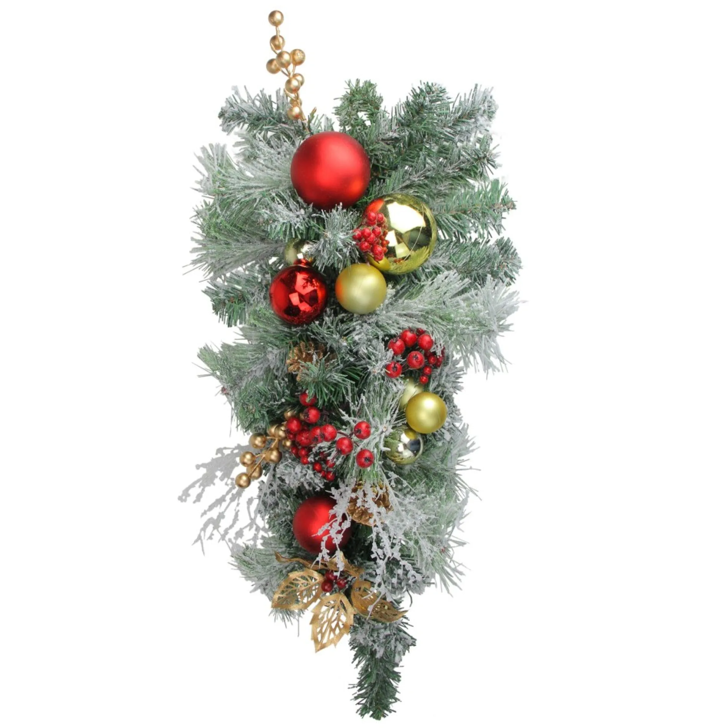 24" Red And Gold Flocked Artificial Christmas Teardrop Swag, Unlit