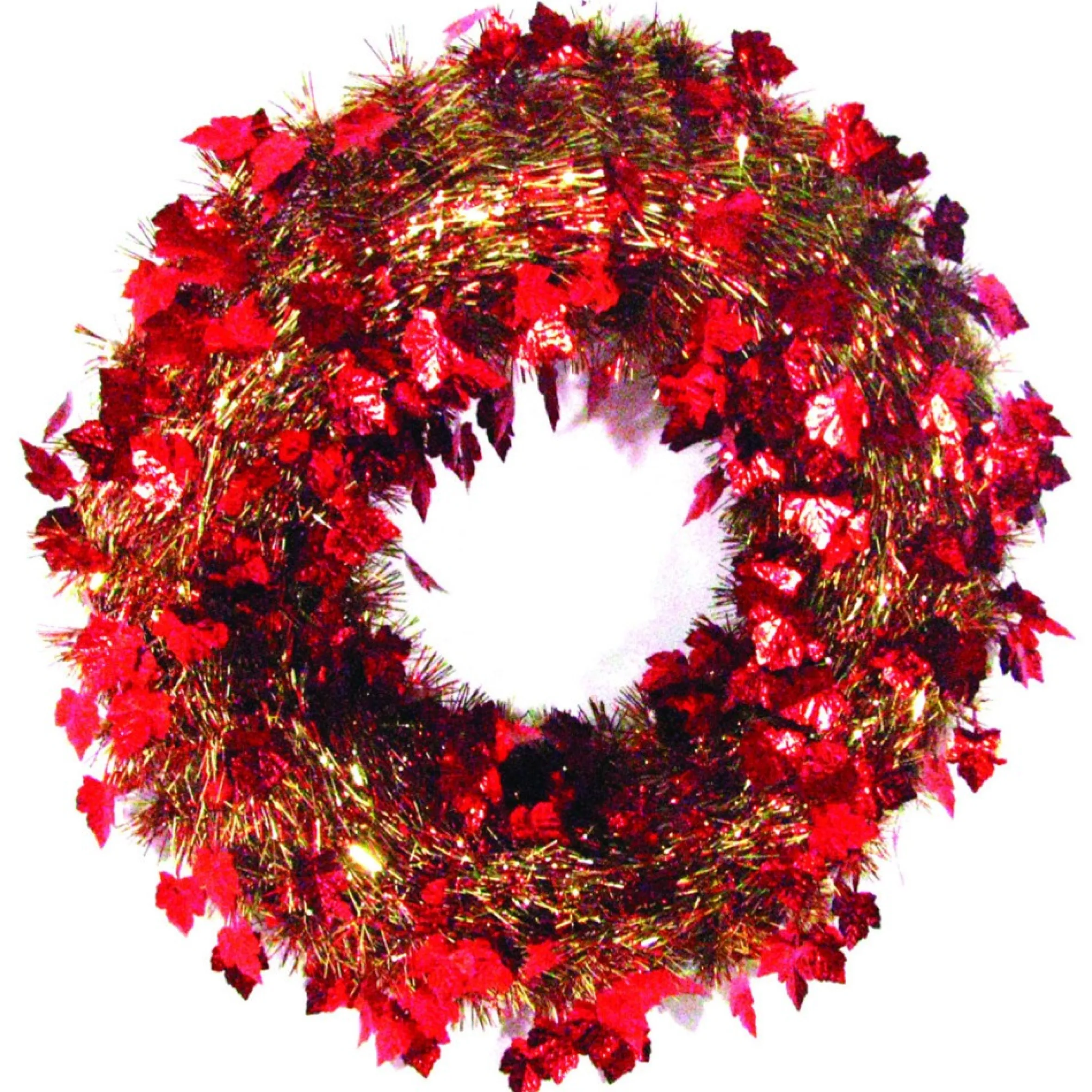 Red And Gold Leaf Artificial Thanksgiving Tinsel Wreath, 24-Inch