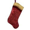 20" Red And Gold Leaf Christmas Stocking With Wavy Sequined Cuff
