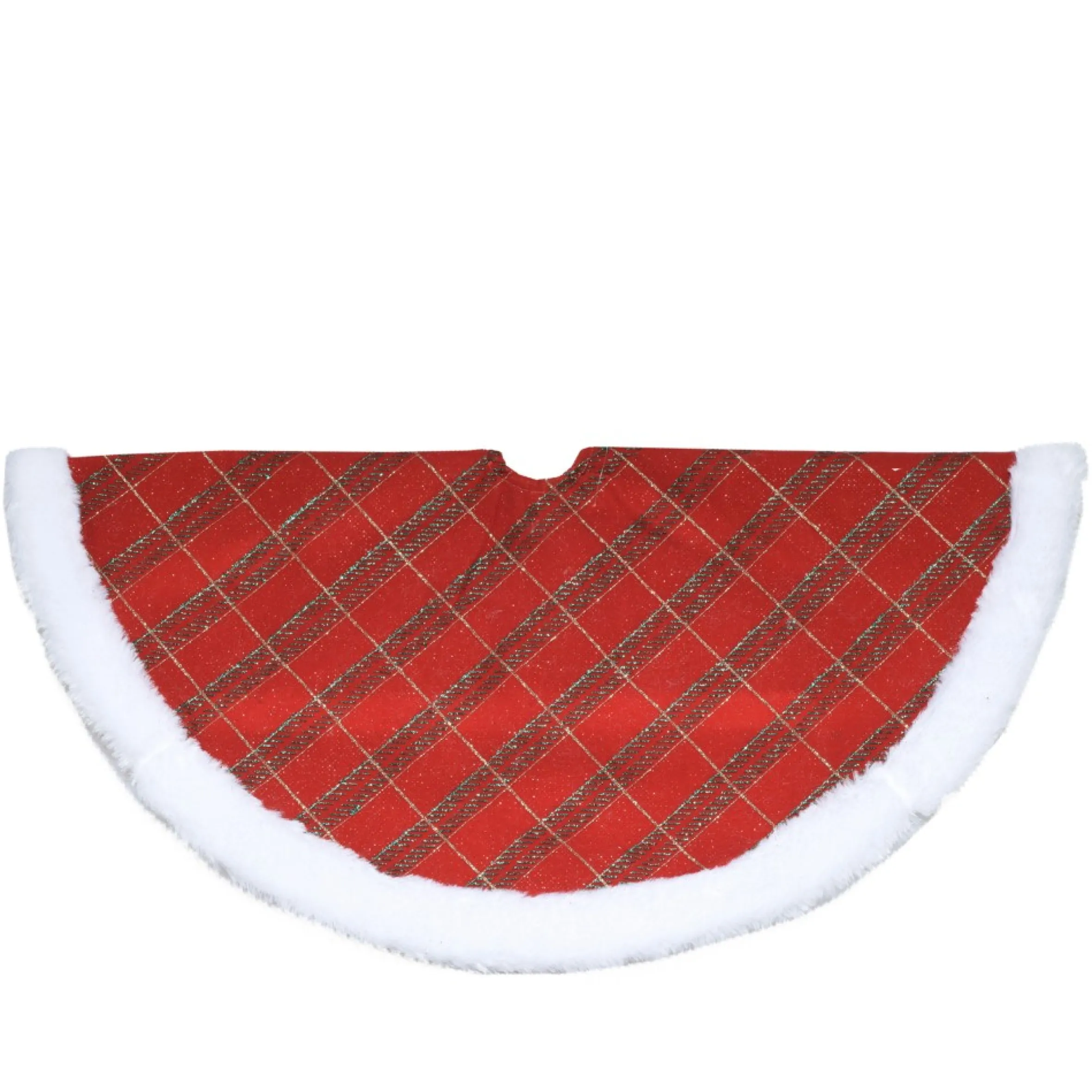 20" Red And Gold Plaid Glittered Mini Christmas Tree Skirt
