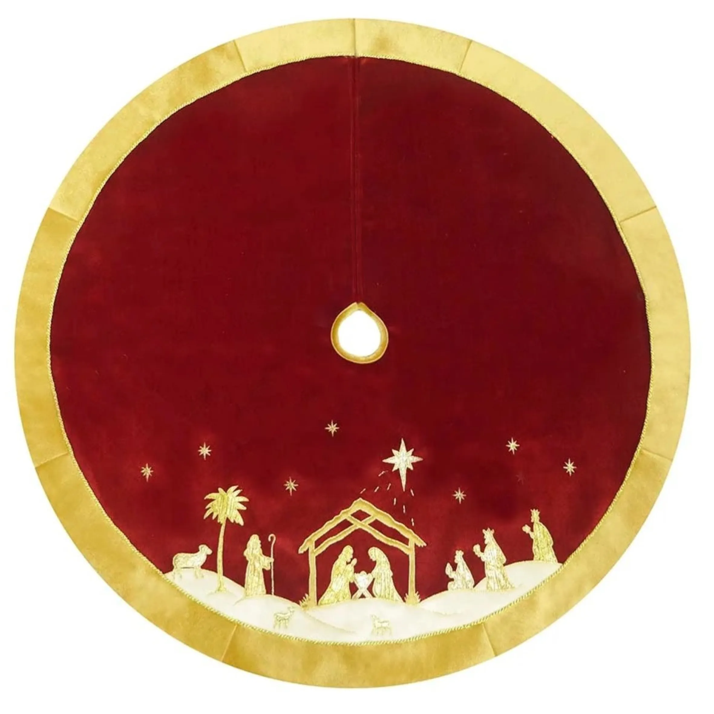 48" Red And Gold Religious Christmas Tree Skirt