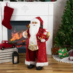 32" Red And Gold Santa Claus With Gifts Christmas Figure