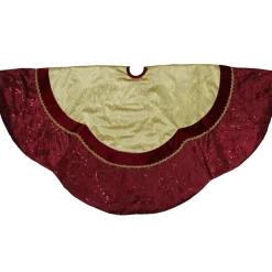 60" Red And Gold Scalloped Sequined Christmas Tree Skirt
