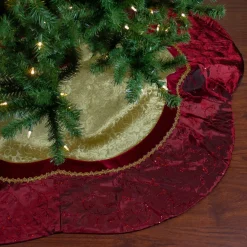 60" Red And Gold Scalloped Sequined Christmas Tree Skirt