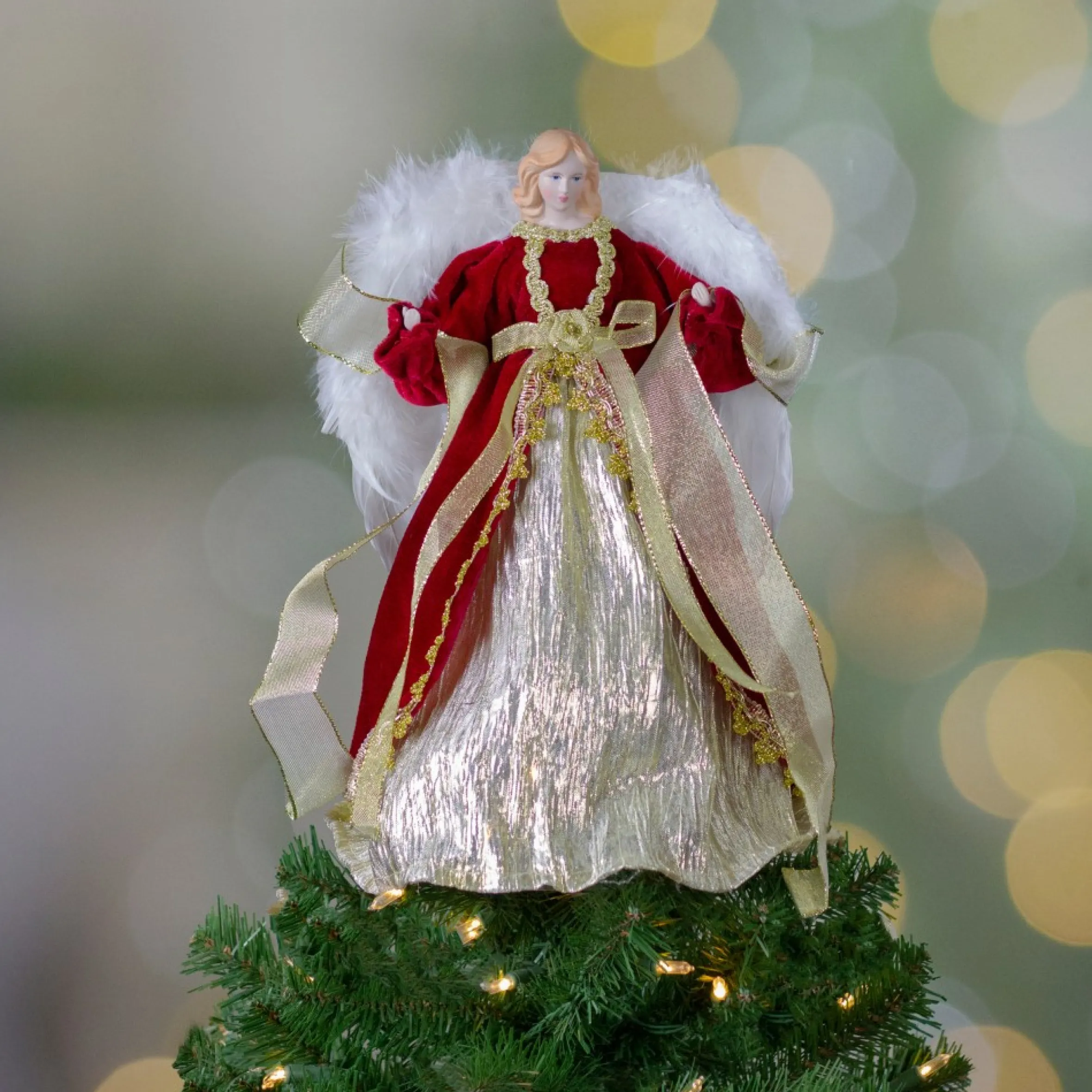 14" Red And Gold Traditional Angel Christmas Tree Topper - Unlit