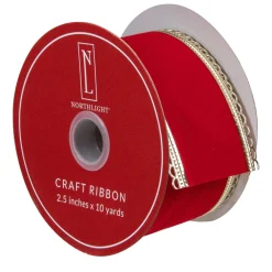Red And Gold Velvet Christmas Wired Craft Ribbon 2.5