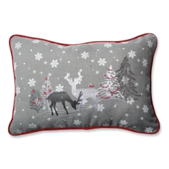 18.5" Red And Gray Embroidered Reindeer Christmas Rectangular Throw Pillow
