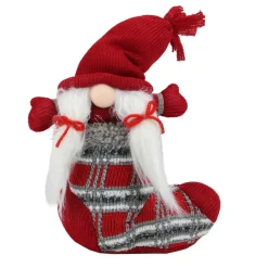 10" Red And Gray Isolde Gnome Christmas Stocking Tabletop Figurine