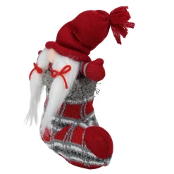10" Red And Gray Isolde Gnome Christmas Stocking Tabletop Figurine
